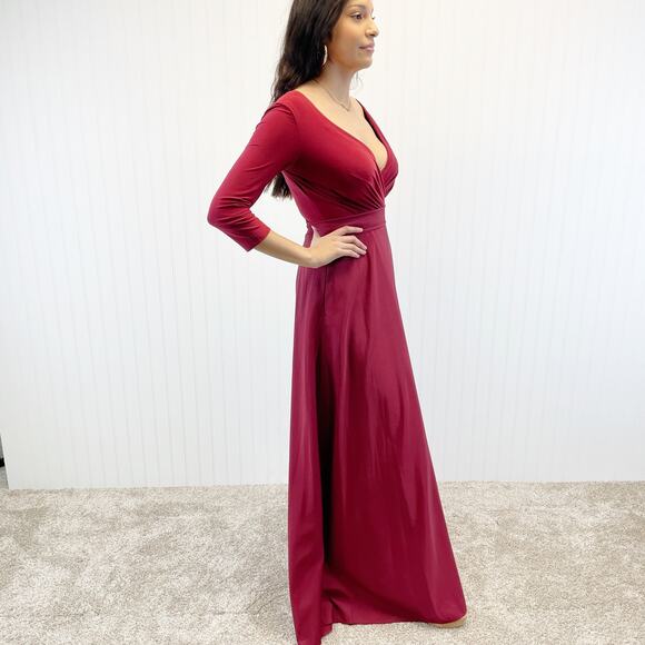 Alfred Sung Jersey Mikado Gown Dress Womens 4 Burgundy Formal Holiday Gala - Picture 8 of 13